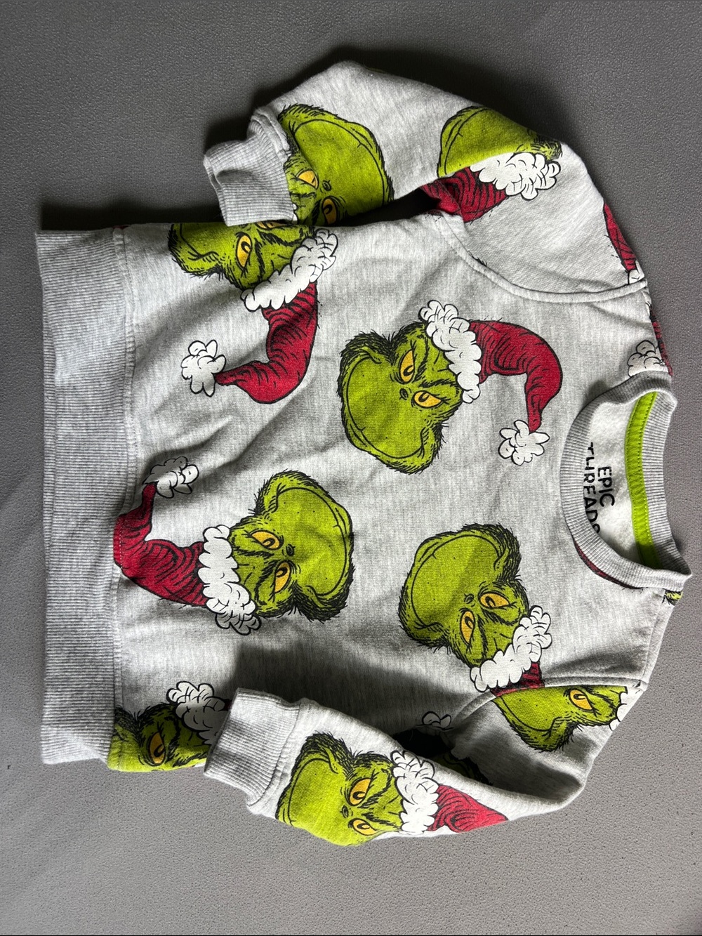 Epic Threads Gray Sweatshirt with Green Grinch Faces and Red Santa Hats
